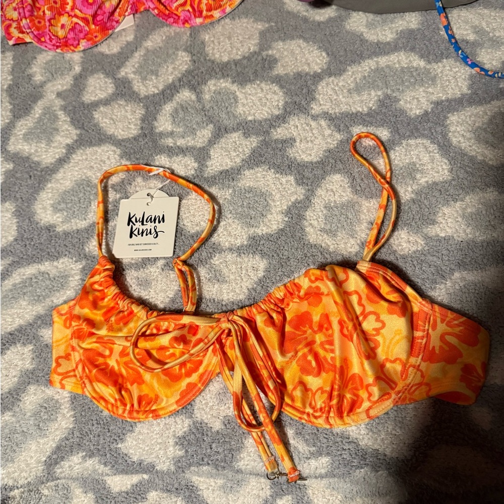 Kulani Kinis Bright Orange Floral Bikini Top
